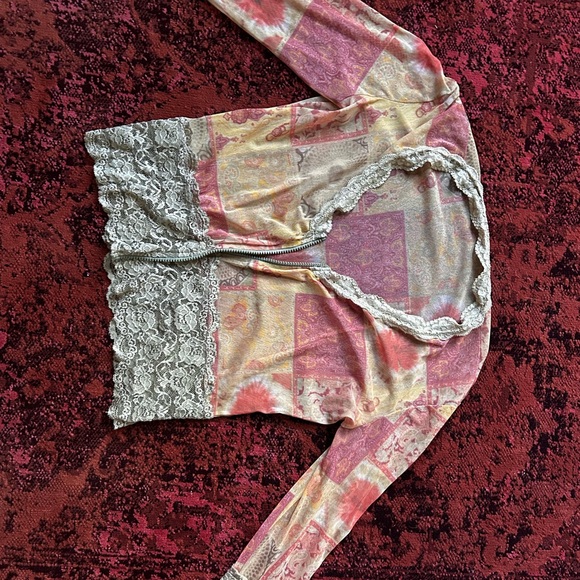 Vintage Sheer Patchwork Cardigan with Lace Trim - Picture 4 of 4